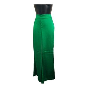 Rachel Roy green satin pajama look‎ banded waist wide leg trouser pants size XS